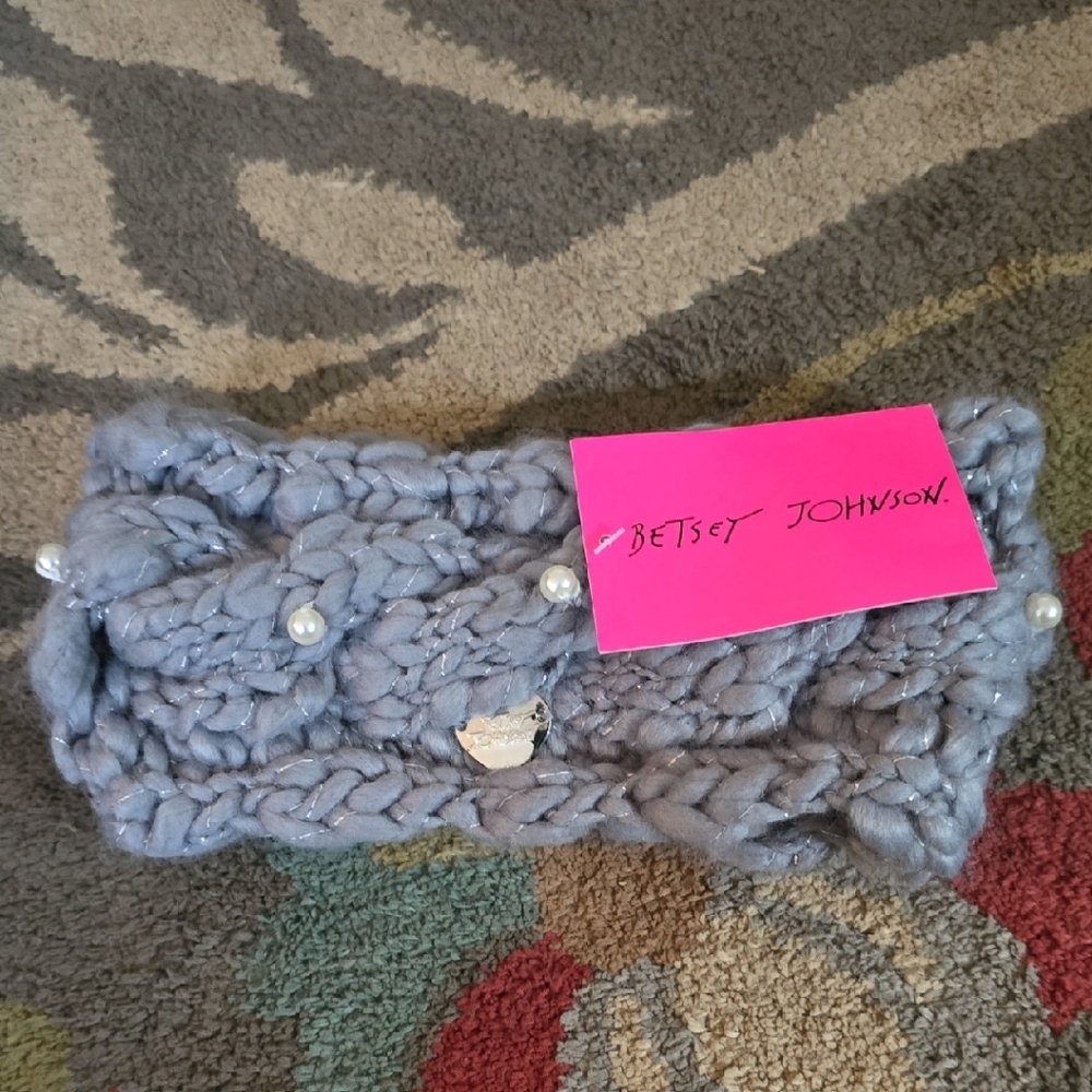 Betsey Johnson Gray Knit Headband Ear warmer with Pearls NWT